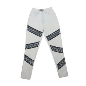 Vintage 90s LA Blues Light Wash Blue Mom Jeans Black Lace Panels 25: